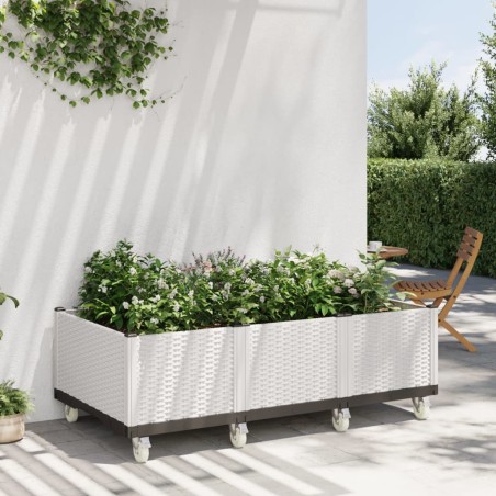 vidaXL Jardinera con ruedas PP blanco 150x80x54 cm
