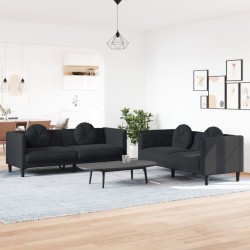 vidaXL Juego de sofás con cojines 2 piezas terciopelo negro