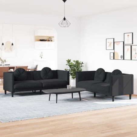 vidaXL Juego de sofás con cojines 2 piezas terciopelo negro
