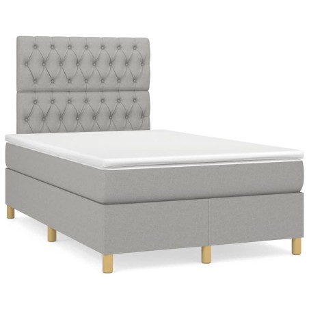 vidaXL Cama box spring con colchón tela gris claro 120x190 cm