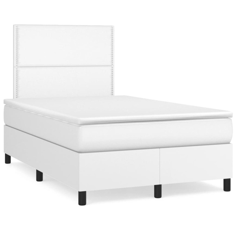 vidaXL Cama box spring con colchón cuero sintético blanco 120x190 cm vidaXL Cama box spring con colchón cuero sintético blanco 120x190 cm