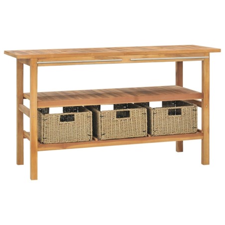 vidaXL Mueble de baño con 3 cestas madera maciza de teca 132x45x75 cm