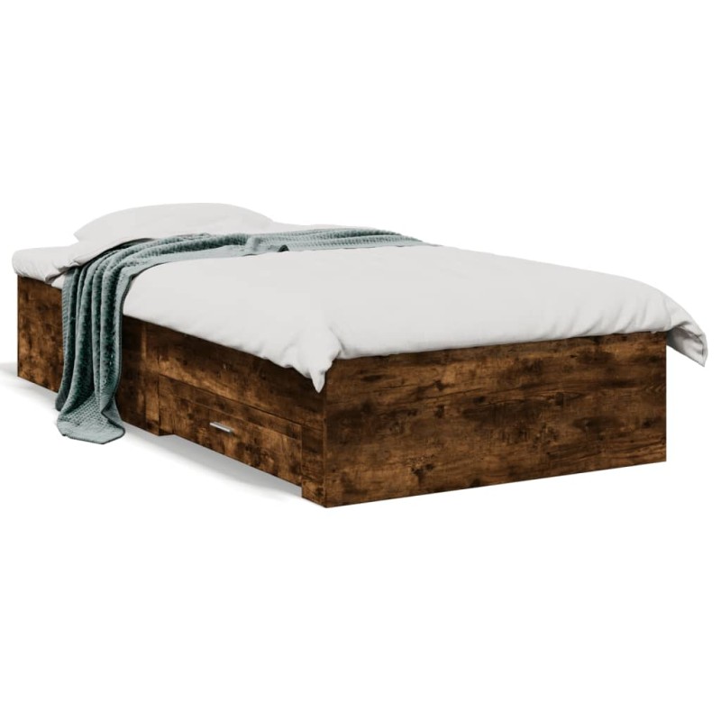 vidaXL Cama con cajones madera de ingeniería roble ahumado 90x200 cm vidaXL Cama con cajones madera de ingeniería roble ahumado 90x200 cm