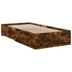 vidaXL Cama con cajones madera de ingeniería roble ahumado 90x200 cm
