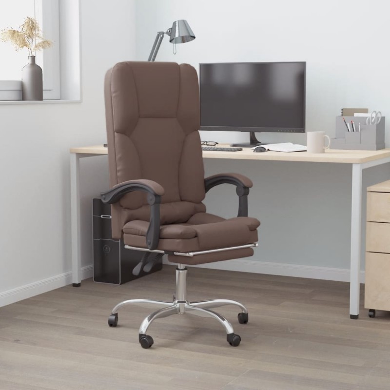 vidaXL Silla de oficina reclinable masaje cuero sintético marrón vidaXL Silla de oficina reclinable masaje cuero sintético marrón