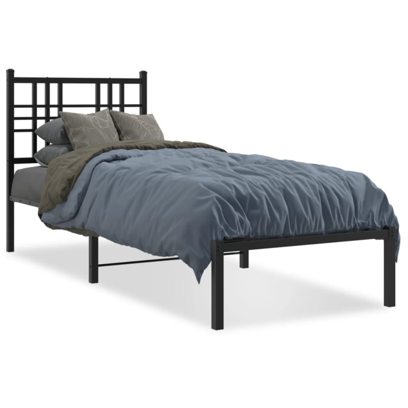 vidaXL Estructura de cama con cabecero metal negro 75x190 cm vidaXL Estructura de cama con cabecero metal negro 75x190 cm
