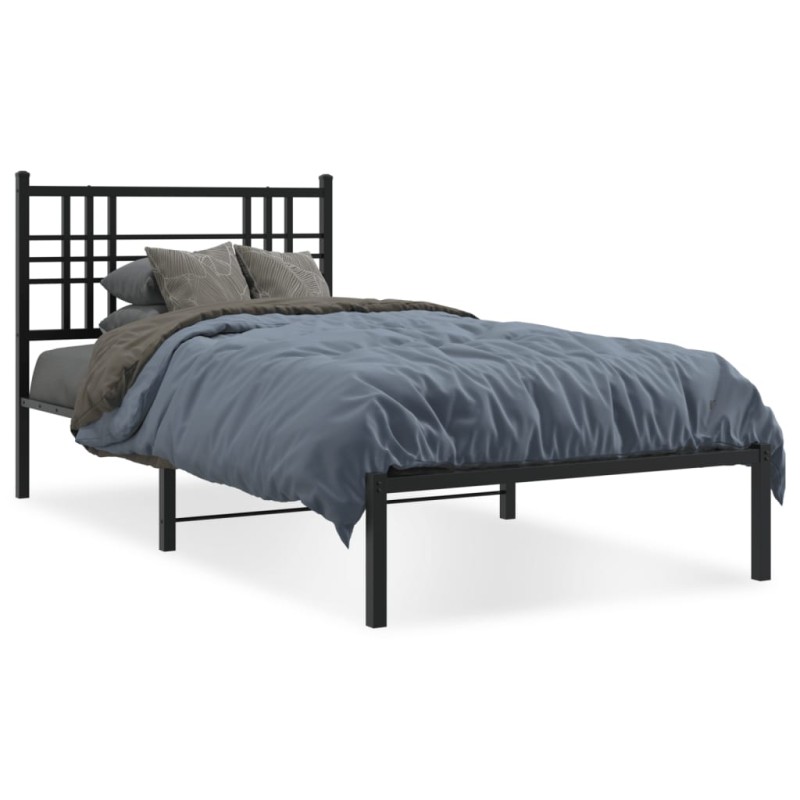 vidaXL Estructura de cama con cabecero metal negro 90x190 cm