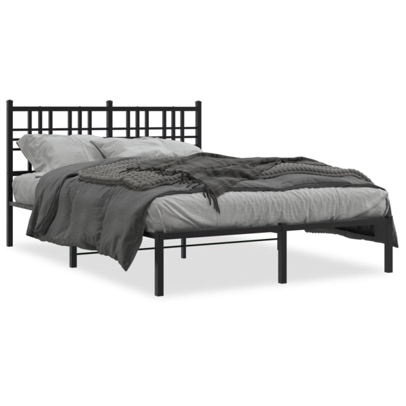 vidaXL Estructura de cama con cabecero metal negro 135x190 cm vidaXL Estructura de cama con cabecero metal negro 135x190 cm