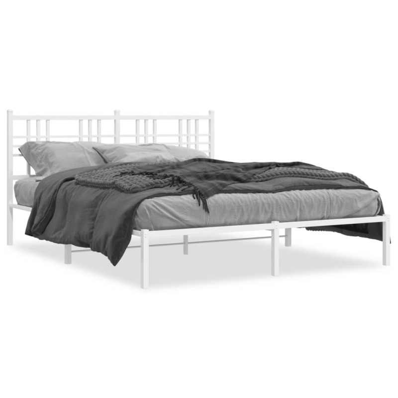 vidaXL Estructura de cama de metal con cabecero blanca 150x200 cm vidaXL Estructura de cama de metal con cabecero blanca 150x200 cm