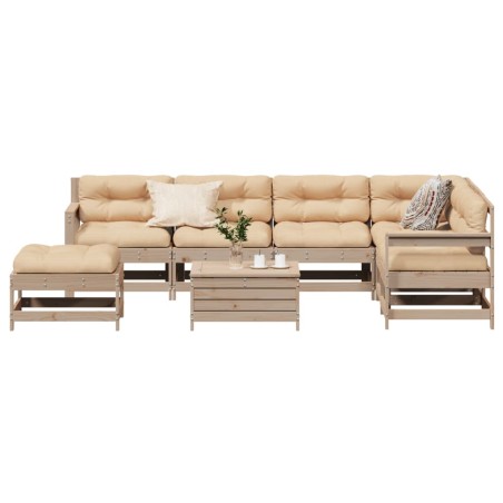 vidaXL Muebles de jardín 8 pzas y cojines madera maciza pino