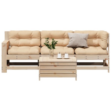 vidaXL Juego de muebles de jardín 4 pzas y cojines madera maciza pino