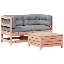 vidaXL Juego de sofás de jardín 3 pzas y cojines madera abeto Douglas