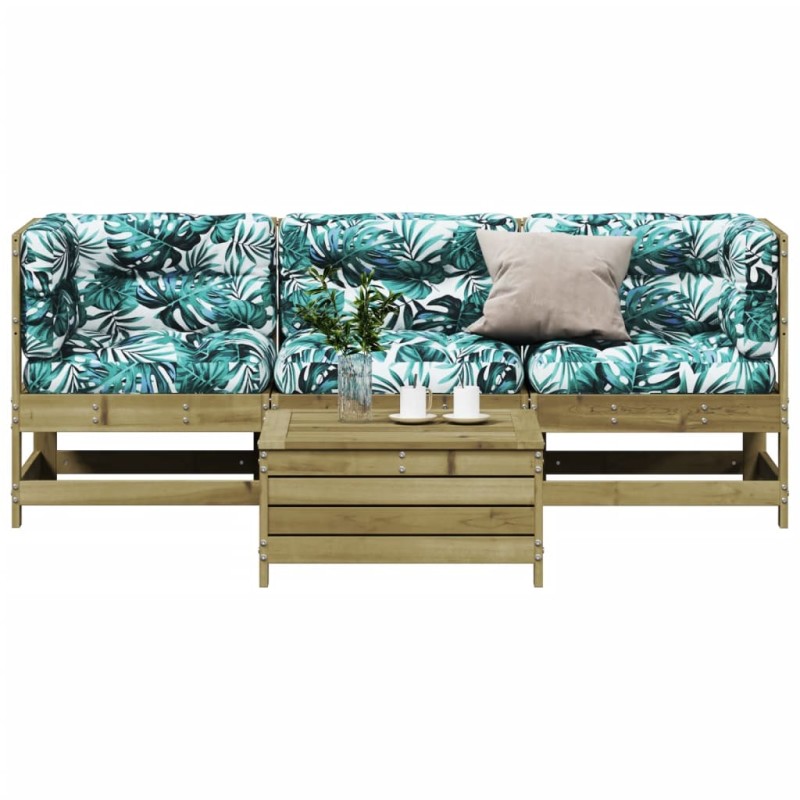 vidaXL Juego de muebles jardín 4 pzas y cojines madera pino impregnada vidaXL Juego de muebles jardín 4 pzas y cojines madera pino impregnada