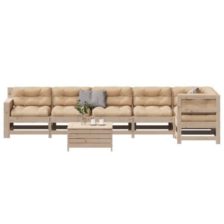 vidaXL Juego de muebles de jardín 7 pzas y cojines madera maciza pino