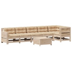 vidaXL Juego de muebles de jardín 7 pzas y cojines madera maciza pino