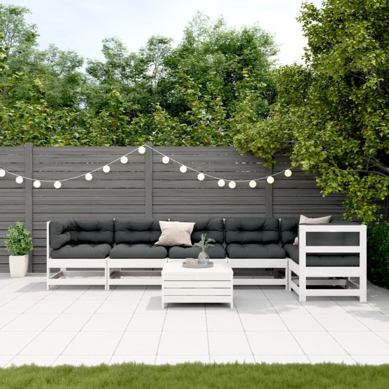 vidaXL Set muebles jardín 7 pzas con cojines madera maciza pino blanco vidaXL Set muebles jardín 7 pzas con cojines madera maciza pino blanco