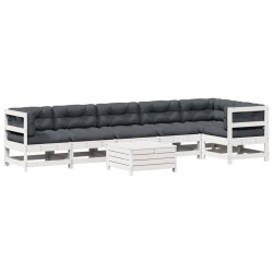 vidaXL Set muebles jardín 7 pzas con cojines madera maciza pino blanco
