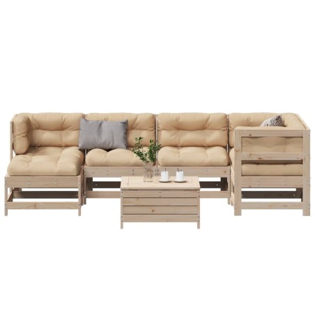 vidaXL Juego de muebles de jardín 7 pzas y cojines madera maciza pino