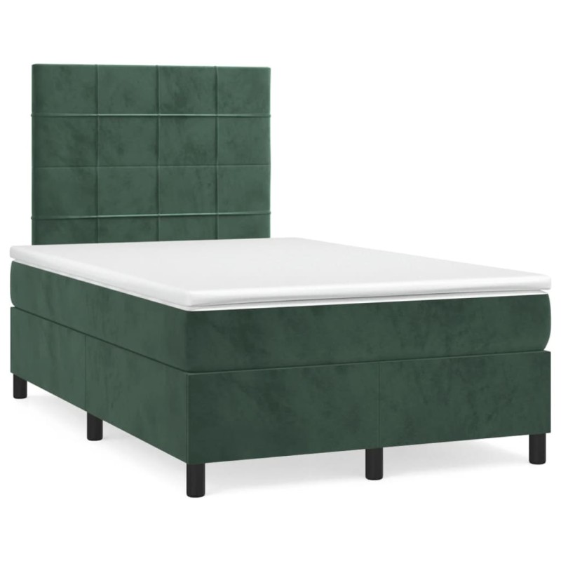 vidaXL Cama box spring con colchón terciopelo verde oscuro 120x190 cm vidaXL Cama box spring con colchón terciopelo verde oscuro 120x190 cm