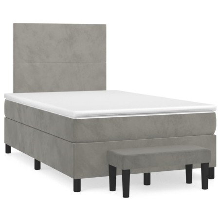 vidaXL Cama box spring con colchón terciopelo gris claro 120x190 cm