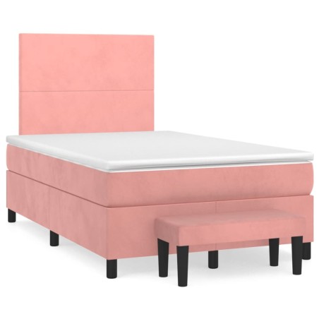 vidaXL Cama box spring con colchón terciopelo rosa 120x190 cm