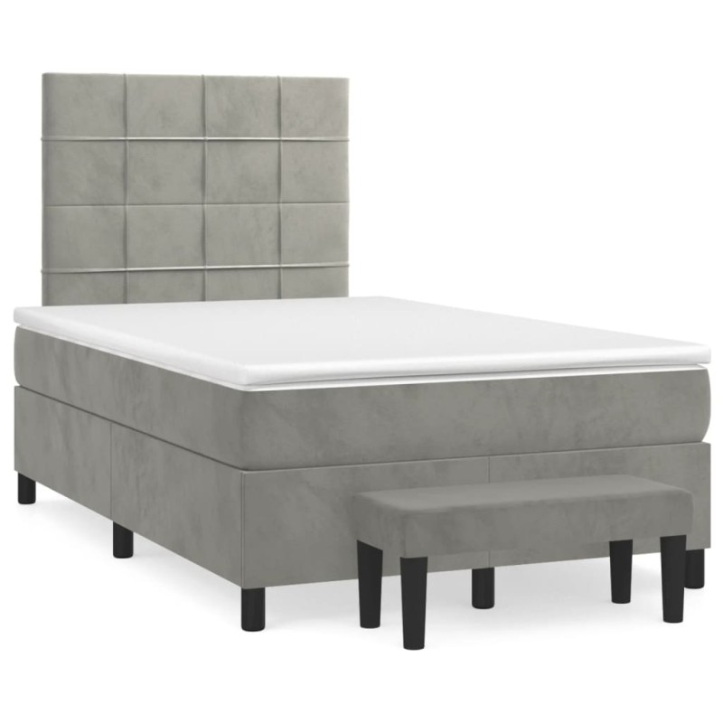 vidaXL Cama box spring con colchón terciopelo gris claro 120x190 cm vidaXL Cama box spring con colchón terciopelo gris claro 120x190 cm