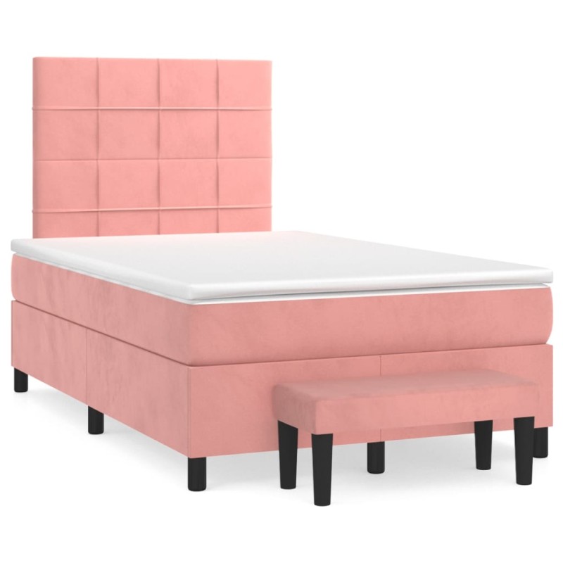 vidaXL Cama box spring con colchón terciopelo rosa 120x190 cm vidaXL Cama box spring con colchón terciopelo rosa 120x190 cm