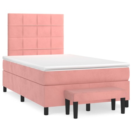 vidaXL Cama box spring con colchón terciopelo rosa 120x190 cm