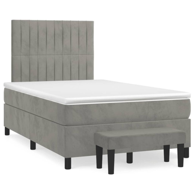vidaXL Cama box spring con colchón terciopelo gris claro 120x190 cm vidaXL Cama box spring con colchón terciopelo gris claro 120x190 cm