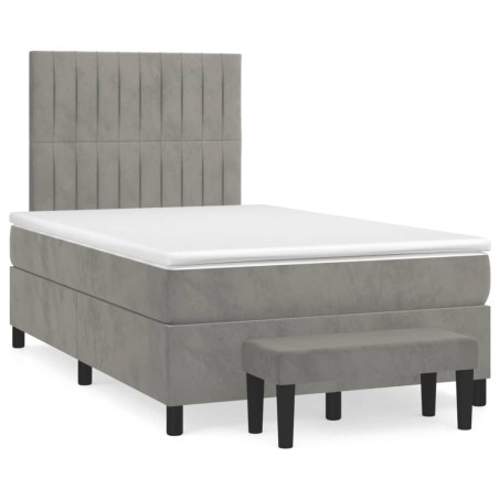 vidaXL Cama box spring con colchón terciopelo gris claro 120x190 cm