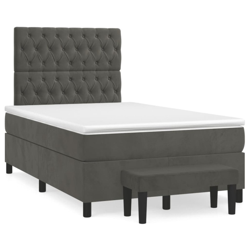 vidaXL Cama box spring con colchón terciopelo gris oscuro 120x190 cm vidaXL Cama box spring con colchón terciopelo gris oscuro 120x190 cm