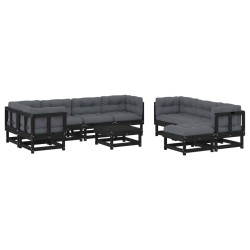 vidaXL Juego de muebles jardín 10 pzas y cojines madera maciza negro