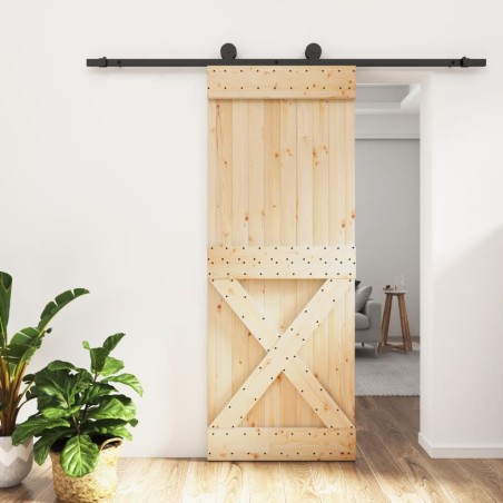 vidaXL Puerta corredera con herrajes madera maciza de pino 80x210 cm