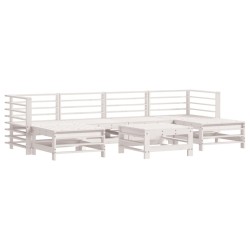 vidaXL Juego de muebles jardín 7 piezas y cojines madera maciza blanco