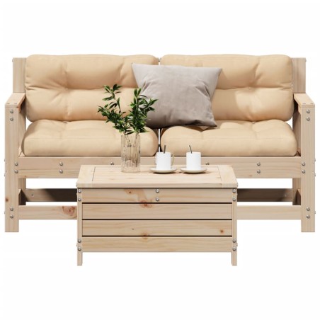 vidaXL Juego de muebles de jardín 3 pzas y cojines madera maciza pino