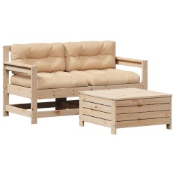 vidaXL Juego de muebles de jardín 3 pzas y cojines madera maciza pino