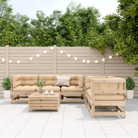 vidaXL Juego de muebles de jardín 6 pzas y cojines madera maciza pino