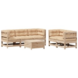 vidaXL Juego de muebles de jardín 6 pzas y cojines madera maciza pino