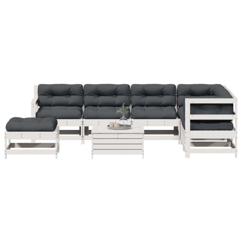 vidaXL Set muebles jardín con cojines 8 pzas madera maciza pino blanco vidaXL Set muebles jardín con cojines 8 pzas madera maciza pino blanco