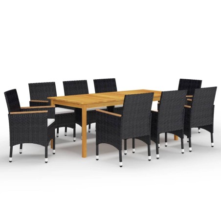 vidaXL Juego de comedor de jardín 9 piezas con cojines negro