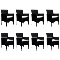 vidaXL Juego de comedor de jardín 9 piezas con cojines negro