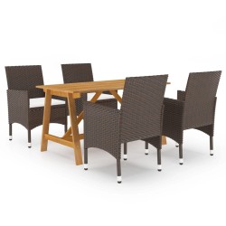 vidaXL Juego de comedor de jardín 5 piezas con cojines marrón