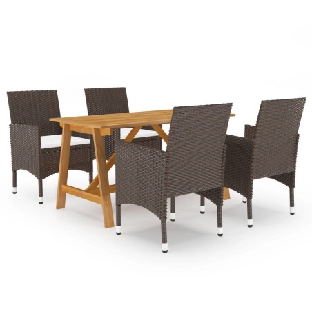 vidaXL Juego de comedor de jardín 5 piezas con cojines marrón