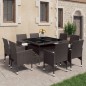 vidaXL Set de comedor de jardín 9 pzas ratán PE vidrio templado marrón vidaXL Set de comedor de jardín 9 pzas ratán PE vidrio templado marrón