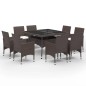 vidaXL Set de comedor de jardín 9 pzas ratán PE vidrio templado marrón vidaXL Set de comedor de jardín 9 pzas ratán PE vidrio templado marrón