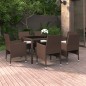 vidaXL Set de comedor de jardín 7 pzas ratán PE vidrio templado marrón vidaXL Set de comedor de jardín 7 pzas ratán PE vidrio templado marrón