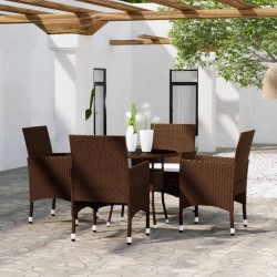 vidaXL Set de bistró de jardín 5 pzas ratán PE vidrio templado marrón