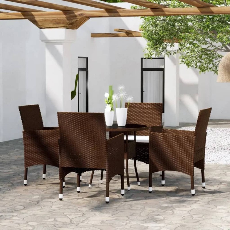 vidaXL Set de bistró de jardín 5 pzas ratán PE vidrio templado marrón