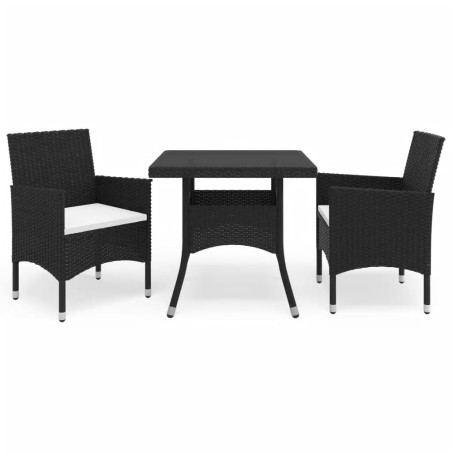 vidaXL Set de comedor de jardín 3 pzas ratán PE vidrio templado negro