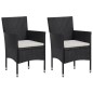 vidaXL Set de comedor de jardín 3 pzas ratán PE vidrio templado negro
